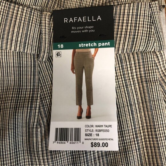 Rafaella Stretch Plaid Ankle Pants Womens Size 18 Warm Taupe Comfy Career NEW - Picture 4 of 8